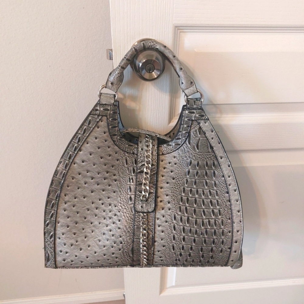 CATO Women's Faux Crocodile Print Large Fashion Gray and Black Handbag - Picture 1 of 15